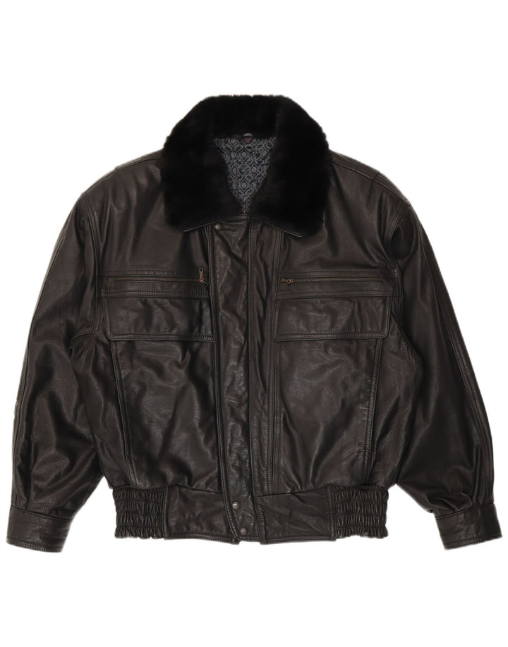 Chaqueta de cuero vintage para hombre IT 48 cuero negro medio