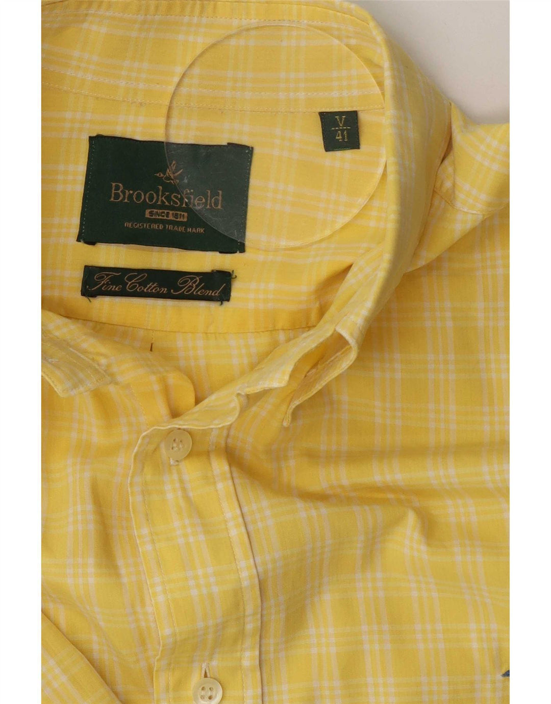 Camisa Brooksfield para hombre talla 41 Algodón a cuadros amarillo grande
