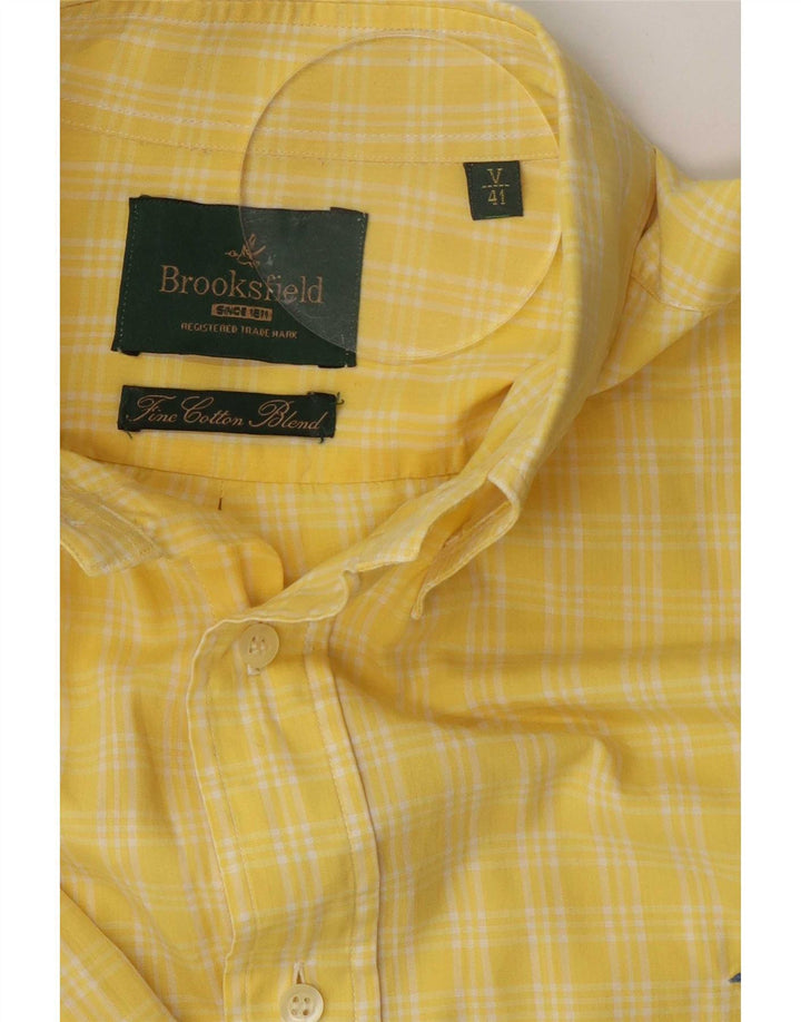 Camisa Brooksfield para hombre talla 41 Algodón a cuadros amarillo grande