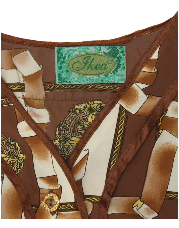 VINTAGE Womens Abstract Pattern Short Sleeve Crop Top UK 12 Medium Brown