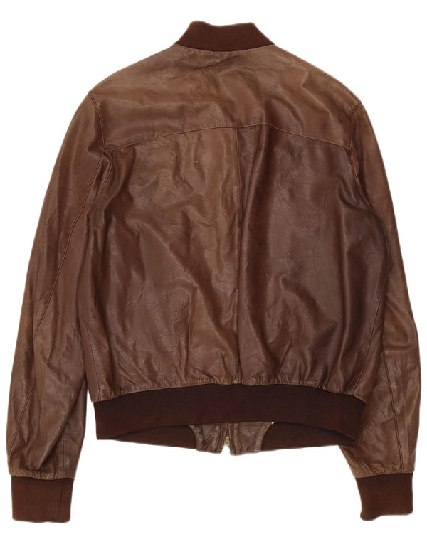 GALLOTTI Chaqueta Bomber de Cuero para Hombre IT 50 Grande Cuero Marrón