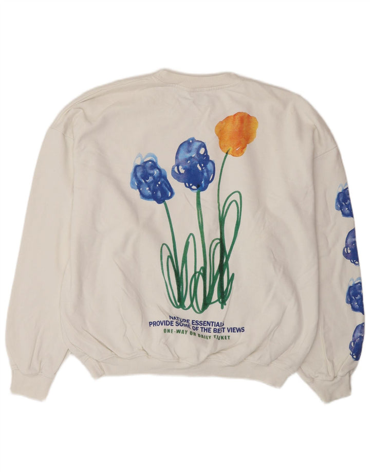 Zara Mujer Gráfico Sudadera De Gran Tamaño Jersey Reino Unido 44 Mediano Blanco Floral