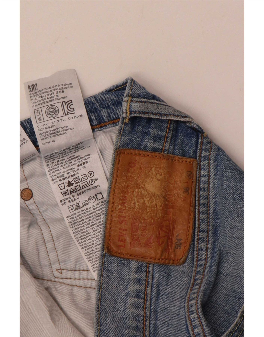Levi's Hombre 504 Vaqueros Rectos W36 L30 Algodón Azul