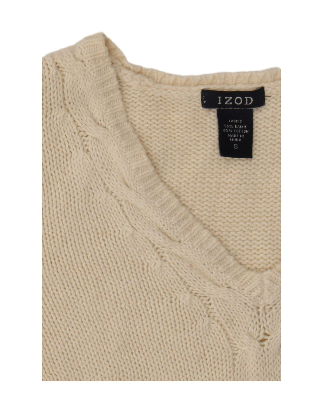 Izod Suéter tipo jersey con cuello en V para mujer UK 10 Small Off White Ramie