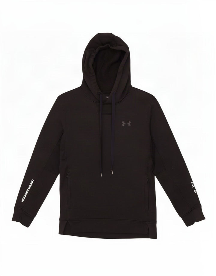 Under Armour Jersey con capucha ajustada para hombre, talla pequeña, poliéster negro