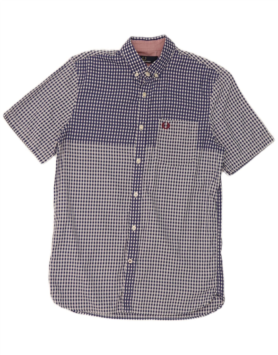Camisa Fred Perry Hombre De Manga Corta De Algodón A Cuadros Azul Pequeño