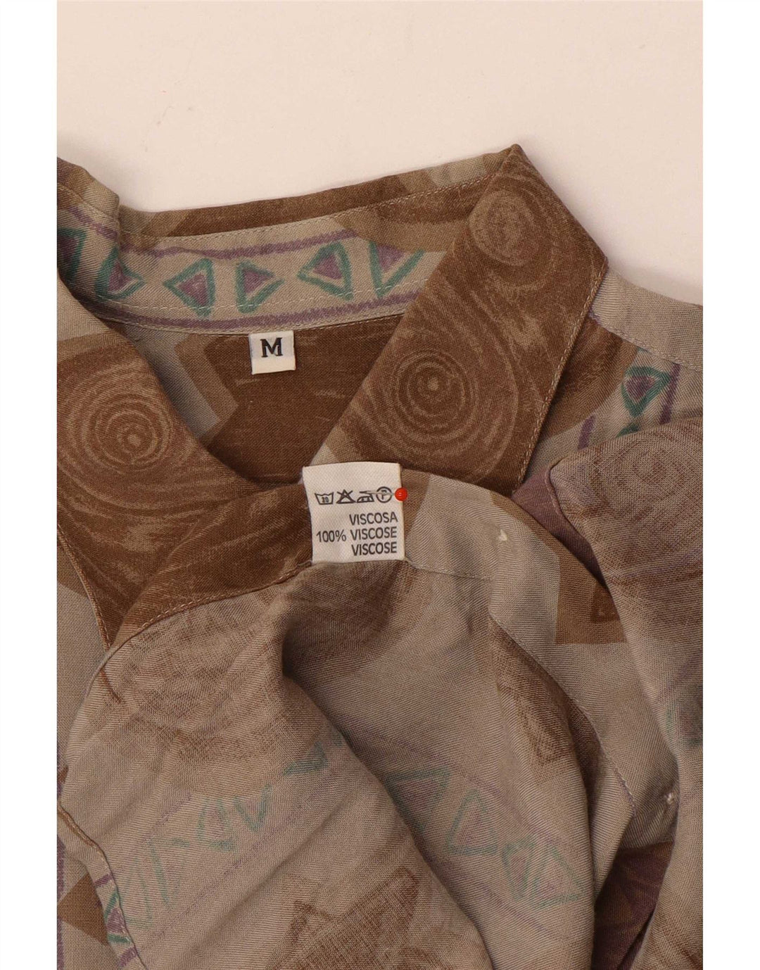 Camisa vintage para hombre con estampado abstracto de viscosa marrón medio
