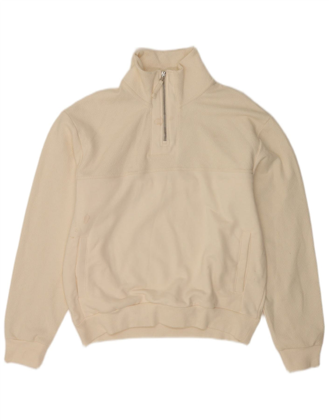 Zara Hombre Sudadera Con Cremallera Y Cuello Jersey Small Poliéster Blanco