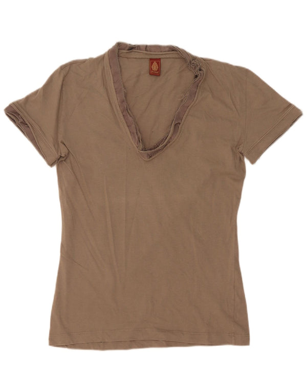 Dondup Camiseta para mujer Top UK 12 Medium Khaki Cotton