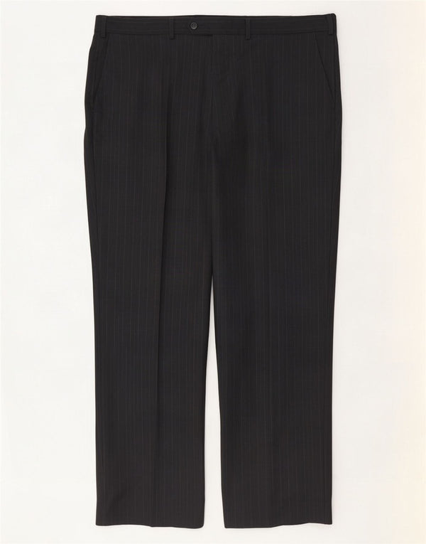 Marks & Spencer Pantalón de traje recto para hombre W40 L31 Lana virgen gris a rayas