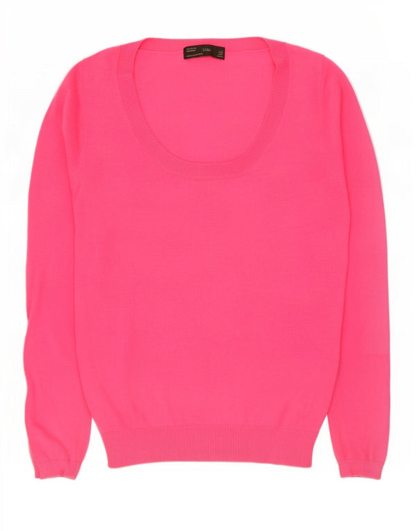 Zara - Jersey con cuello barco para mujer, talla 40, talla grande, algodón rosa