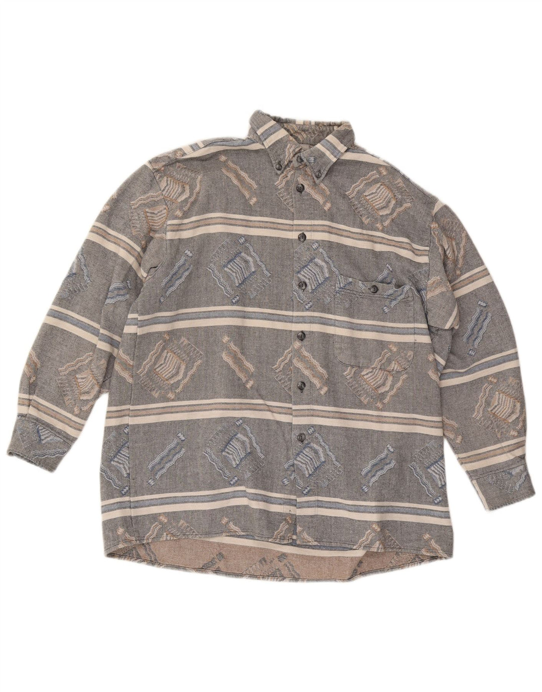 Vintage hombres franela camisa grande gris rayas
