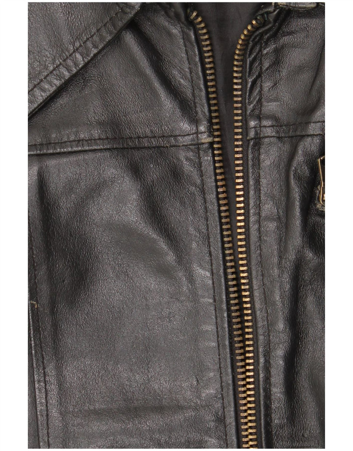 Vintage mujer chaqueta de cuero Reino Unido 18 XL cuero negro