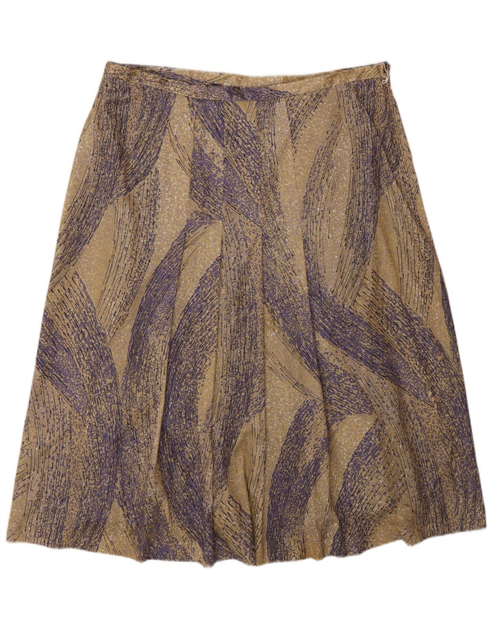 Vintage mujer patrón abstracto una línea falda W34 poliéster beige grande
