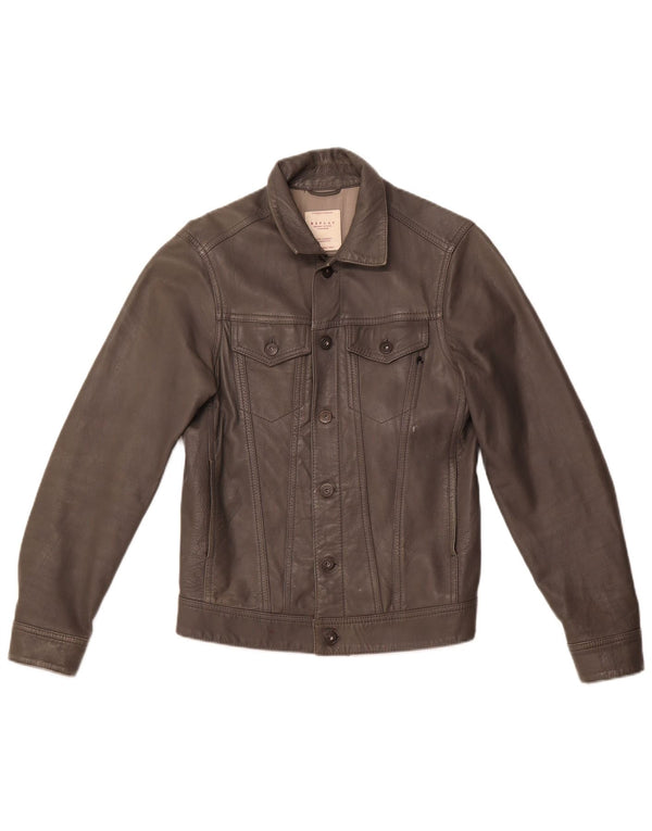 REPLAY Chaqueta de cuero para mujer UK 10 Small Gray Leather