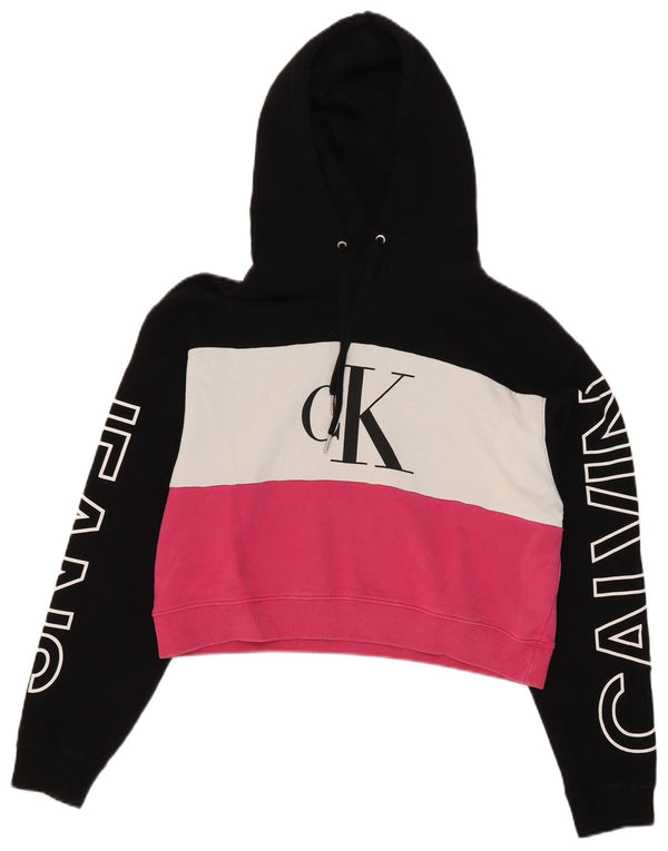 Calvin Klein Jeans Mujer Oversize Crop Sudadera con Capucha Jumper UK 10 Small Negro