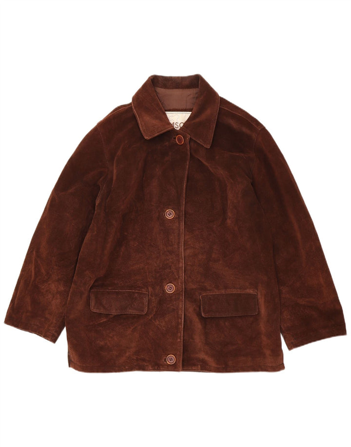 Braschi Chaqueta tipo blazer extragrande de ante con 4 botones para mujer IT 42 Marrón medio