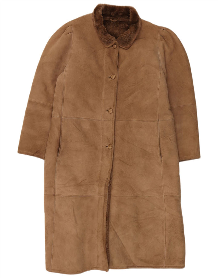Vintage mujer shearling abrigo Reino Unido 16 grande beige