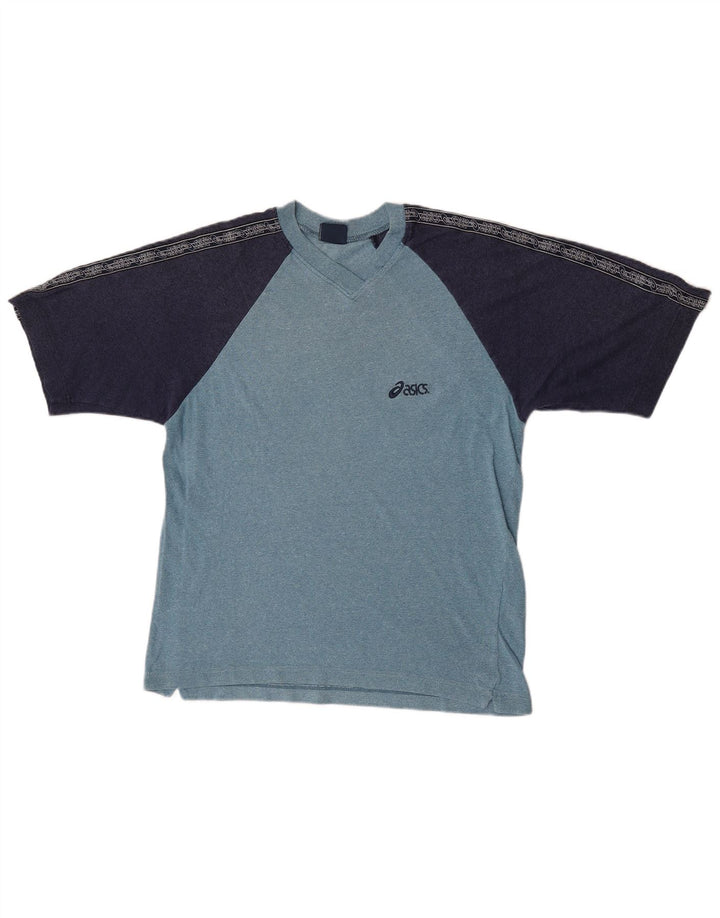Asics Hombre Camiseta Gráfica Top Algodón Colorblock Azul Medio