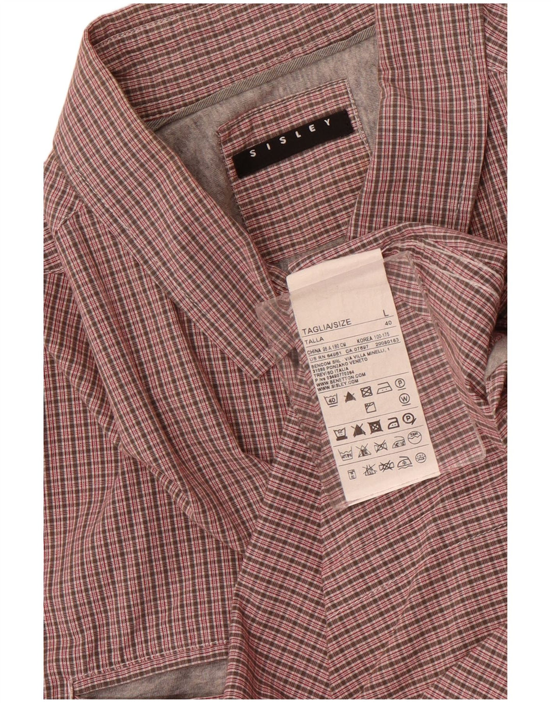 Sisley Camisa De Manga Corta Para Hombre De Algodón Con Cuadros Rojos Grandes