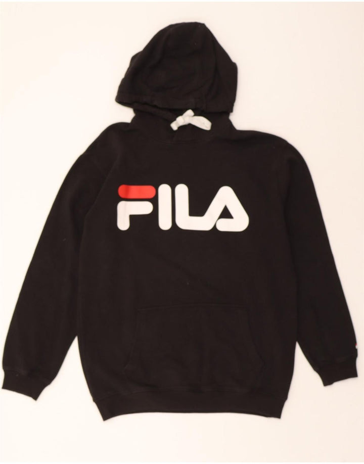 FILA Mens Graphic Hoodie Jumper Medium Black Cotton Vintage Fila and Second-Hand Fila from Messina Hembry 