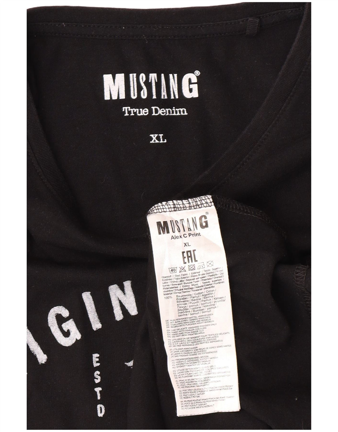 MUSTANG Camiseta gráfica para hombre Top XL Algodón negro