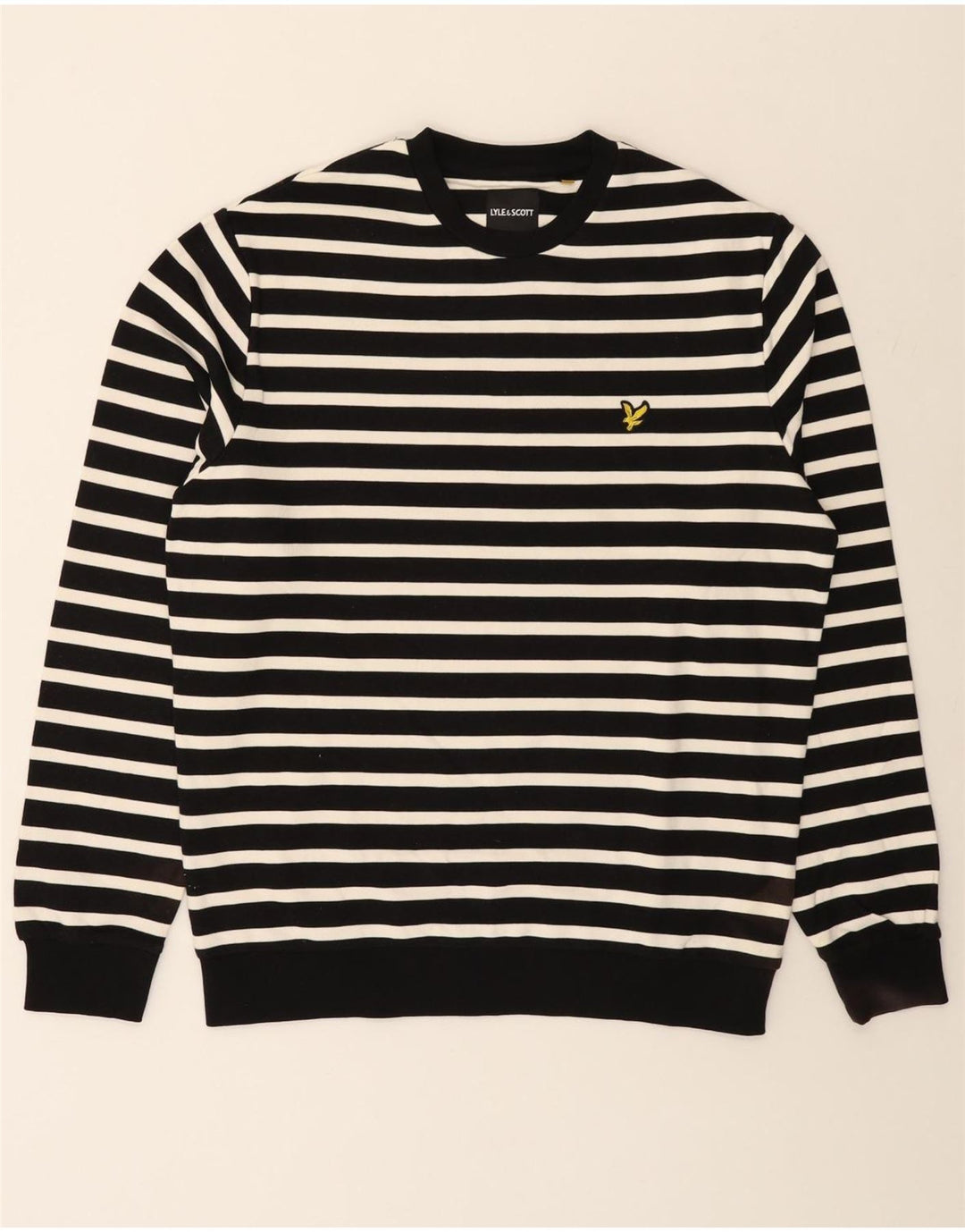 LYLE & SCOTT Jersey de cuello redondo para hombre de algodón a rayas negro grande