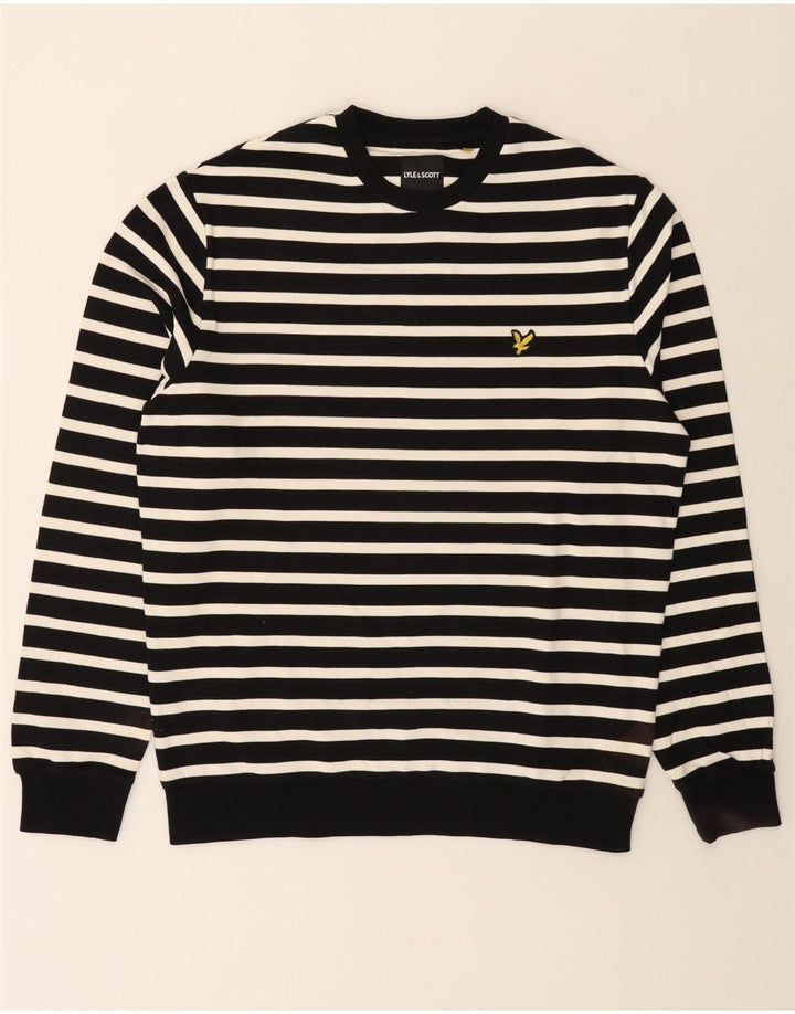 LYLE & SCOTT Jersey de cuello redondo para hombre de algodón a rayas negro grande