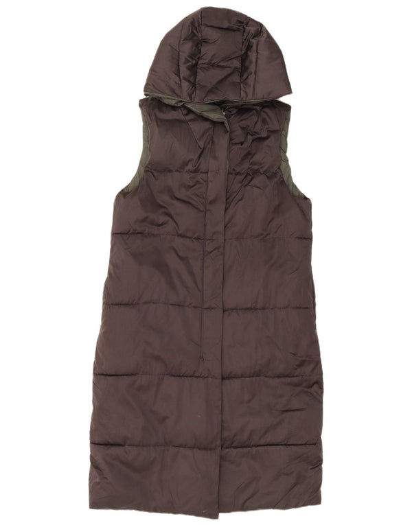 Zara Mujer Chaleco Acolchado Largo Reversible Con Capucha UK 6 XS Poliéster Gris