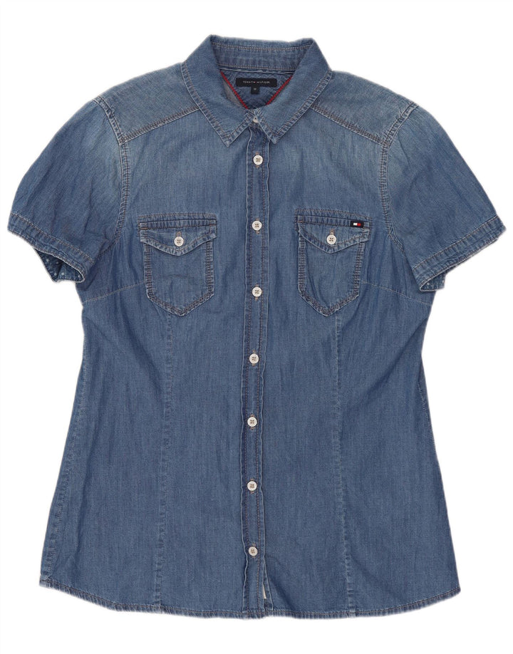 Tommy Hilfiger Camisa vaquera de manga corta para mujer US 10 Grande Algodón azul
