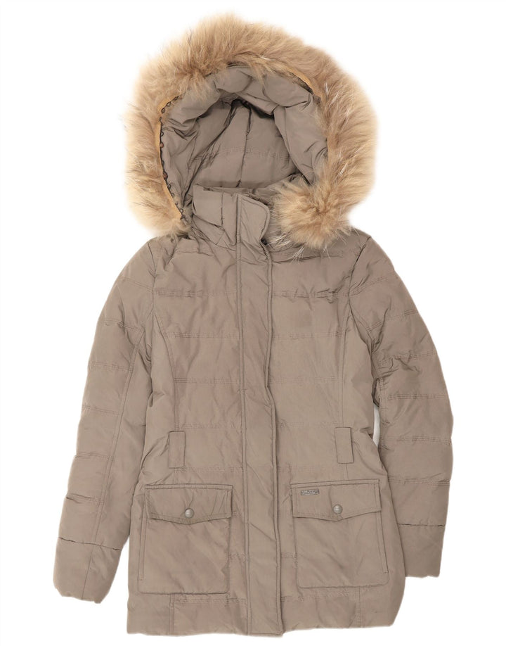 Woolrich Abrigo acolchado con capucha para mujer UK 6 XS Gris Poliéster Invierno