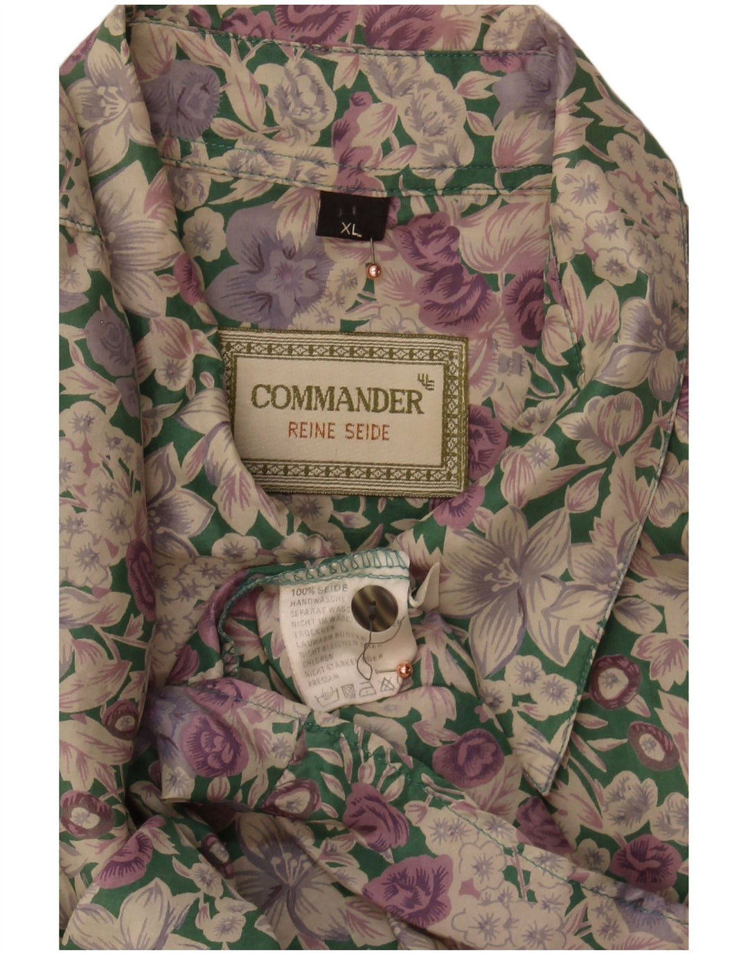 COMMANDER Mens Short Sleeve Shirt XL Multicoloured Floral Silk