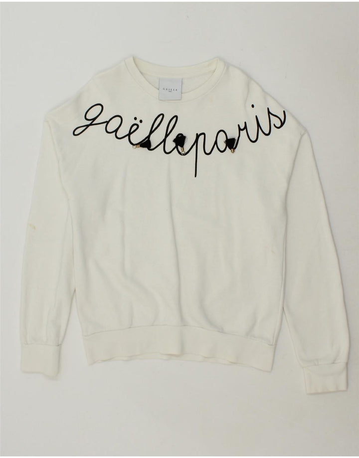 GAELLE Womens Graphic Sweatshirt Jumper Size 2 Medium White Cotton Vintage Gaelle and Second-Hand Gaelle from Messina Hembry 