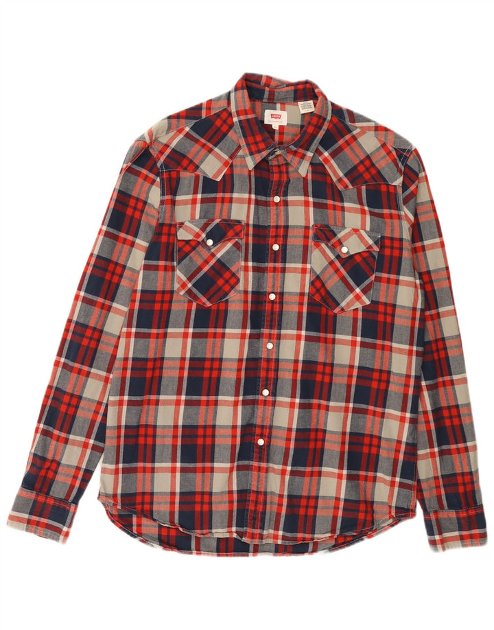 LEVI'S Camisa de franela para hombre de algodón a cuadros rojos grandes