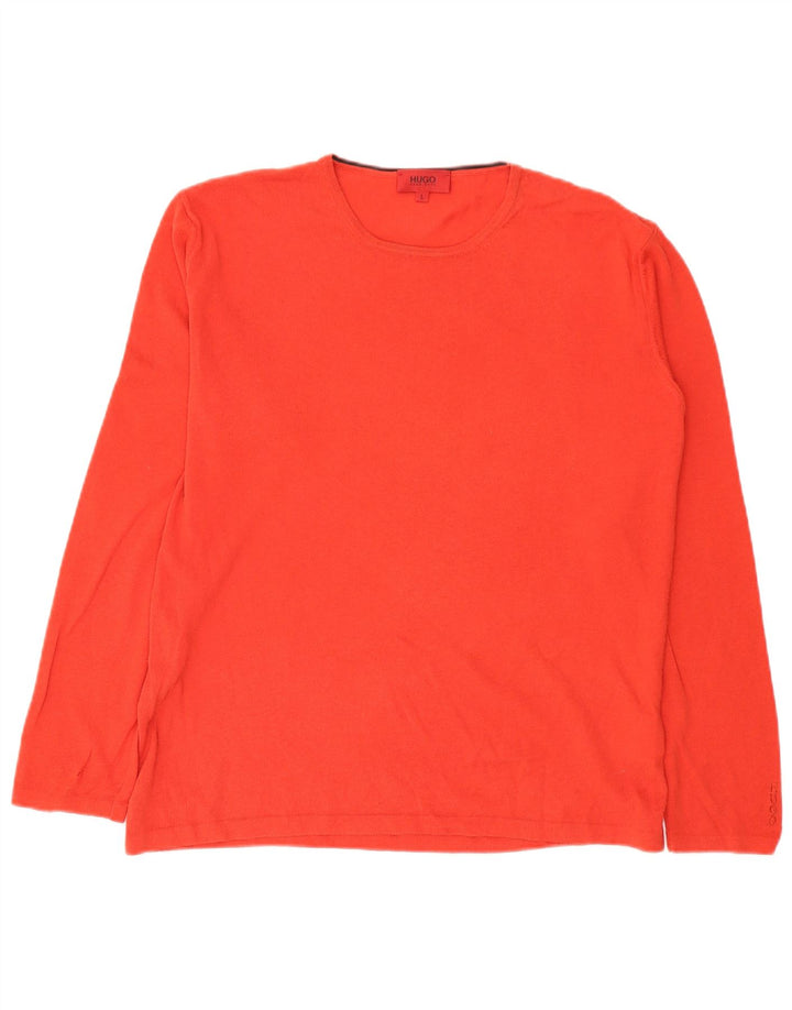 Hugo Boss Jersey con cuello redondo para hombre, suéter grande de algodón rojo