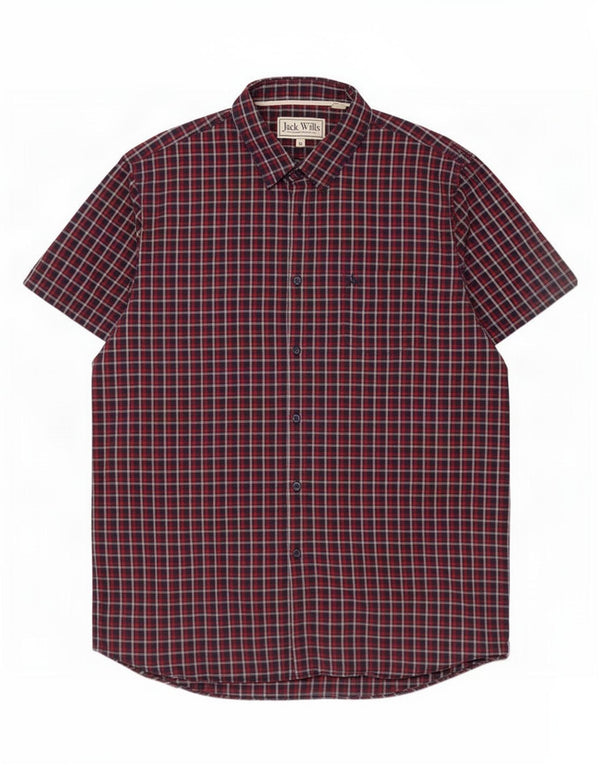 Jack Wills Camisa de manga corta para hombre, ajuste clásico, XL, algodón a cuadros azul marino