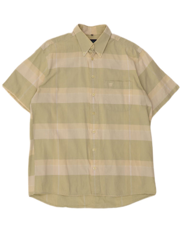 Basefield Camisa Manga Corta Hombre Talla 39/40 Algodón Rayas Verde Medio