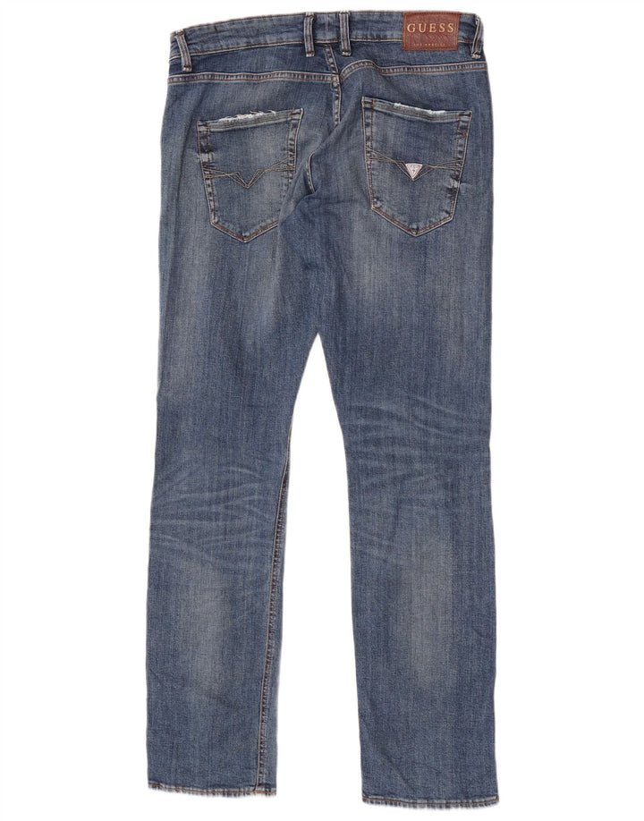 Guess Vaqueros ajustados rectos desgastados para hombre W30 L33 Poliéster azul