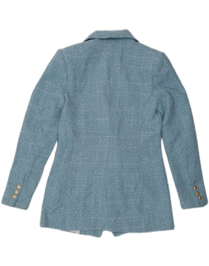 Zara Chaqueta Blazer De Doble Botonadura Para Mujer UK 44 Poliéster A Cuadros Azul Medio