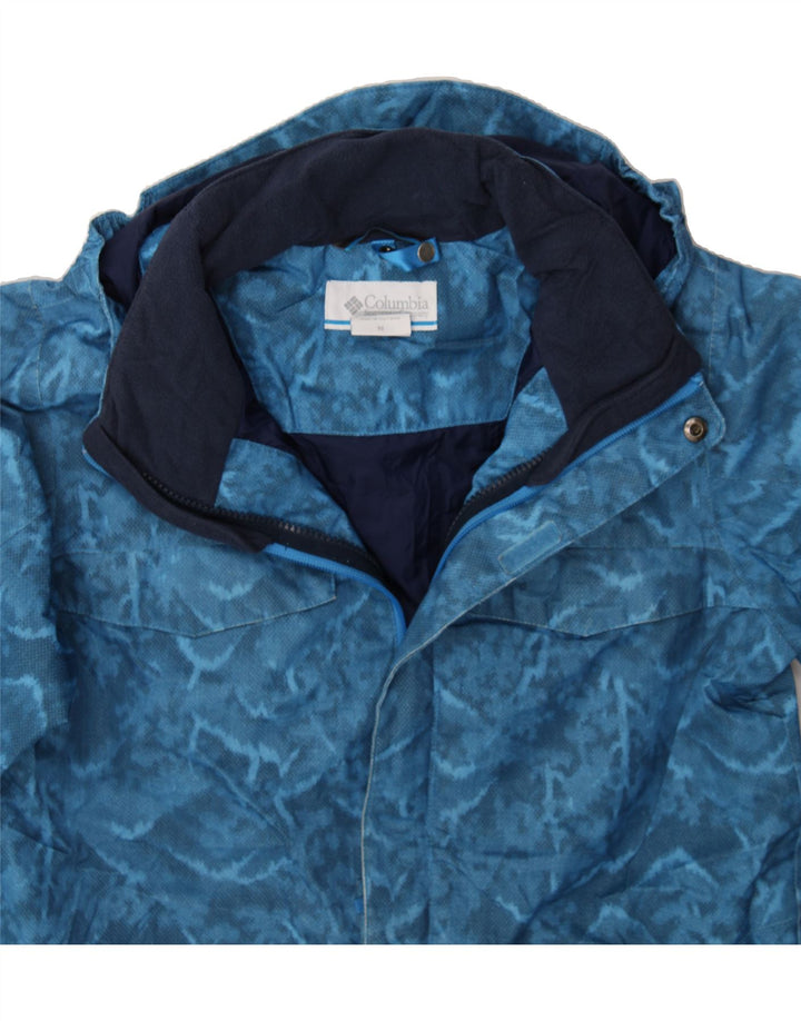 COLUMBIA Womens Abstract Pattern Windbreaker Jacket UK 14 Medium Blue Vintage Columbia and Second-Hand Columbia from Messina Hembry 