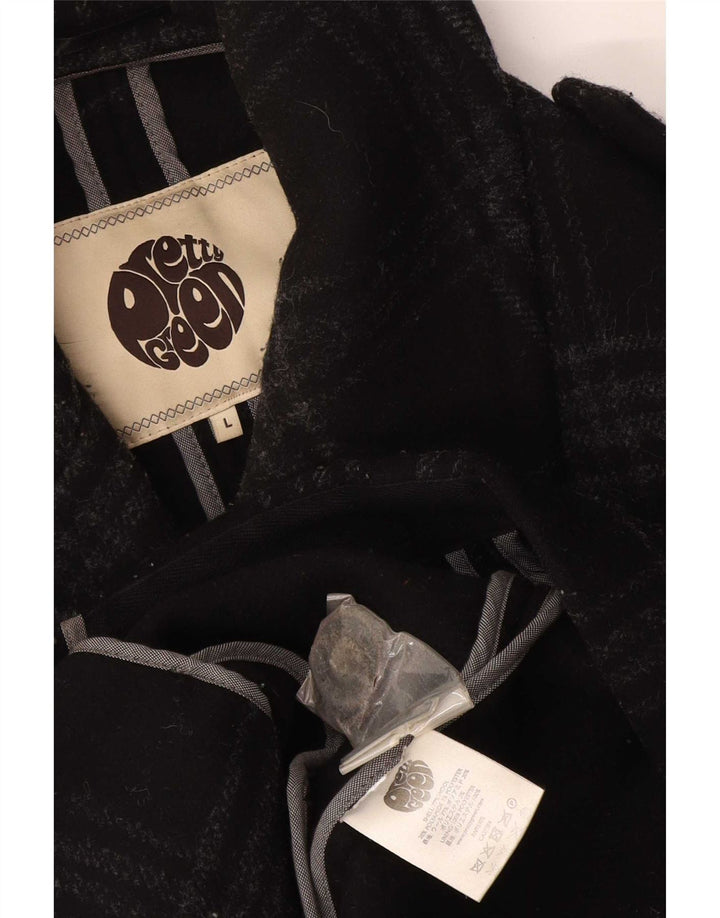 Pretty Green Chaquetón para hombre UK 40 Large Black Check Wool