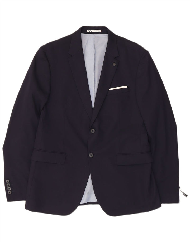Zara Chaqueta tipo blazer de 2 botones para hombre EU 52 Large Viscosa azul marino