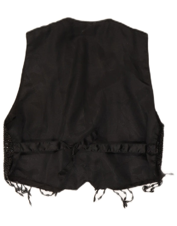 Vintage Womens Crop Sequin Waistcoat UK 14 Large Black