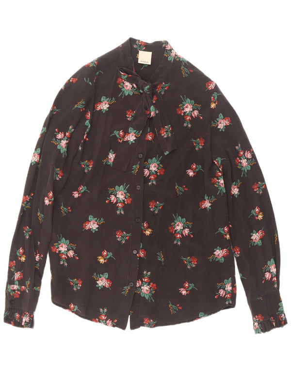 Pinko Blusa camisera con lazo frontal para mujer UK 10 Small Seda floral negra