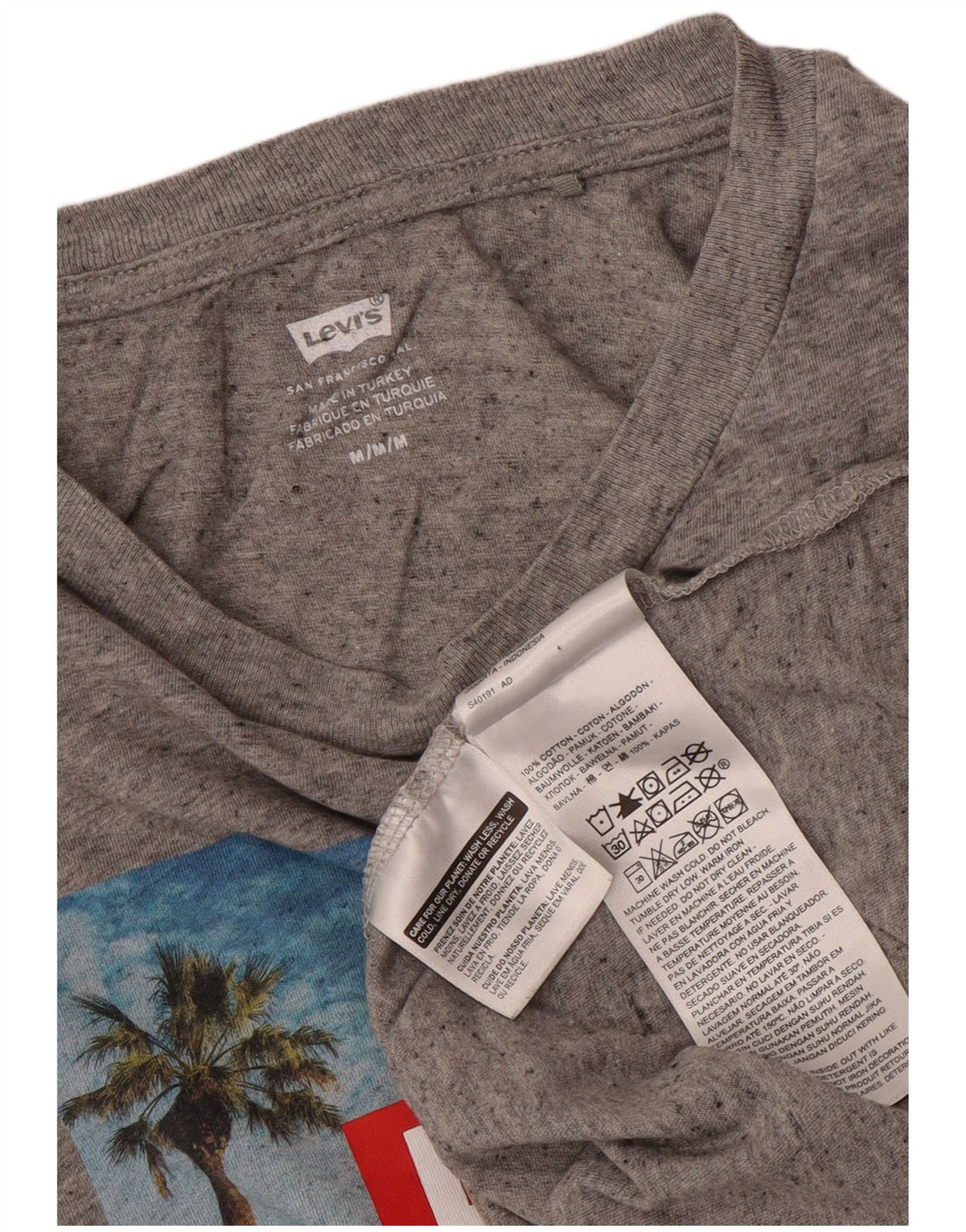 Levi's Camiseta gráfica para mujer Top UK 44 Algodón moteado gris medio