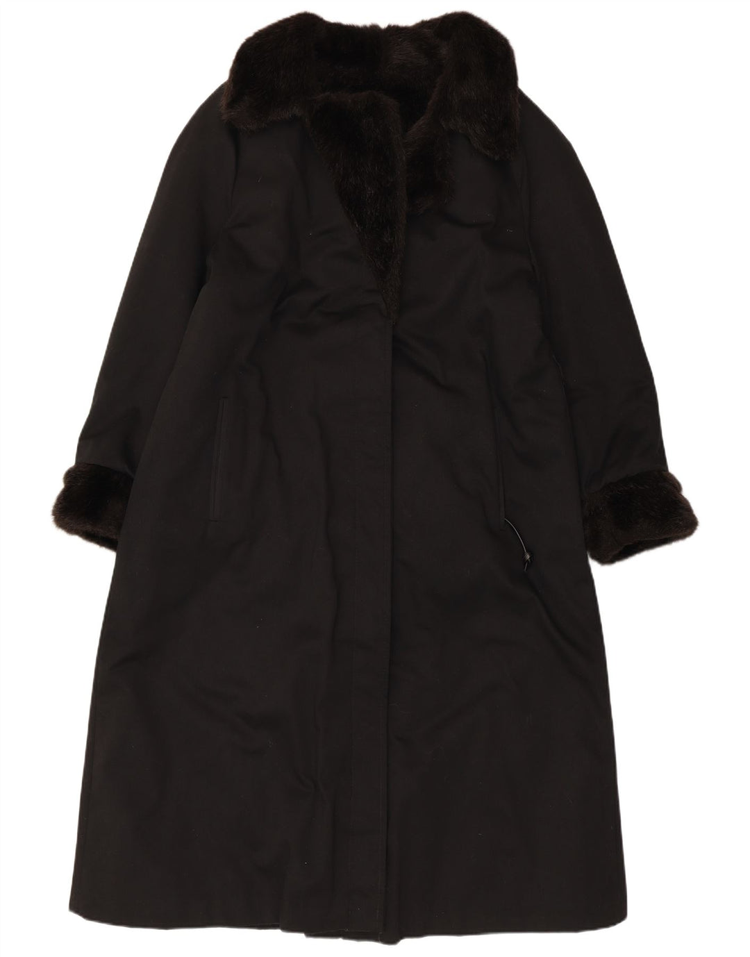 VINTAGE Abrigo de piel sintética para mujer Reino Unido 12 Acrílico negro medio