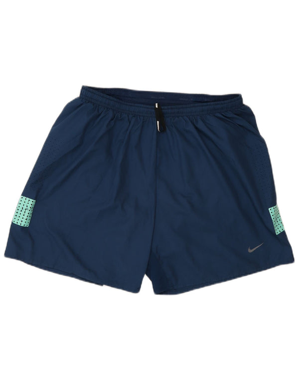 Nike Pantalones cortos deportivos de corte regular para hombre, color azul medio, poliéster deportivo