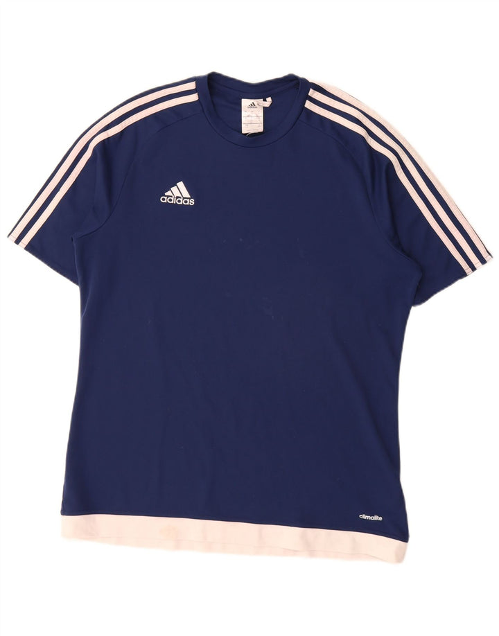 Adidas Hombre Climalite Camiseta Top Grande Azul Marino Colorblock Poliéster