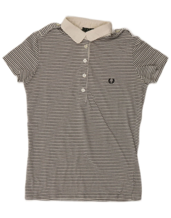 Fred Perry Womens Polo Shirt UK 14 Large Grey Pinstripe Cotton