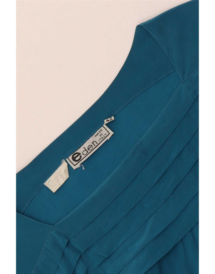 Blusa vintage de manga larga para mujer Top IT 42 Seda azul medio